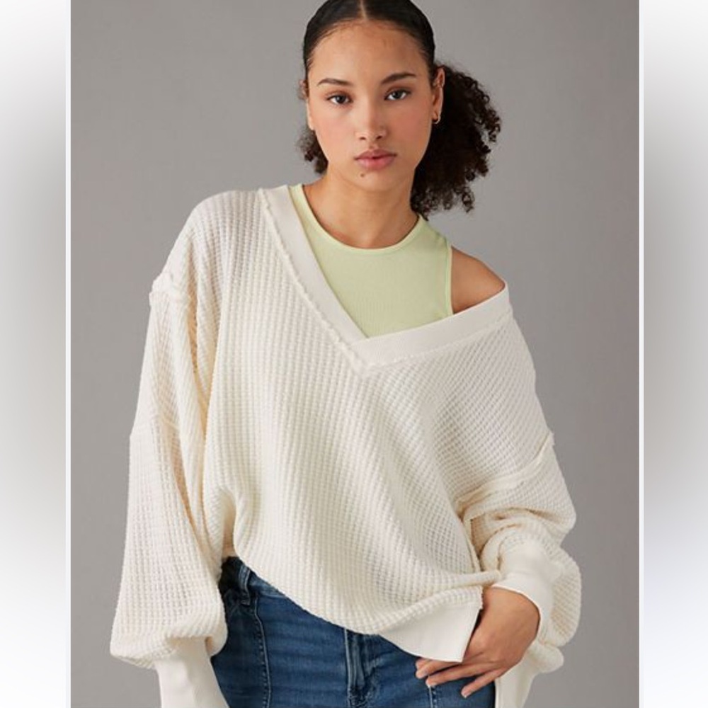 NEW American Eagle Big Hug Waffle Weave Oversized sweatshirt women size Large